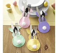 HEEPDD Portacubiertos de Conejito de Pascua, Bolsas de Almacenamiento de Utensilios de Algodón para Decoración de Mesa de Primavera, Bolsa de Fieltro de 16 Uds para Mesa de Cena de Pascua (Como se