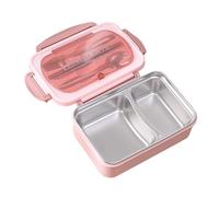 HEEPDD Premium de Grado Alimenticio, Recipientes de Alimentos Divididos a Prueba de Fugas de Acero Inoxidable 304 con Cuchara y Palillos, para la Escuela, Oficina, Viajes, Hogar Al (PINK)