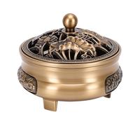 HEEPDD Quemador de Incienso de Latón, Soporte Grabado Dorado para Cono de Bobina de Incienso con Recipiente Profundo, Recogedor de Cenizas, Tapa Protectora, Aromaterapia, Meditación, Decoración,