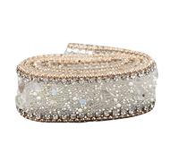 HEEPDD Rollo de Cadena de Diamantes de Imitación de 2,5 Cm X 50 Cm, Cinta de Malla de Cristal Brillante para Vestido de Novia, Zapatos, Tocado, Collar, (Diamante proteico+Cadena de diamantes con