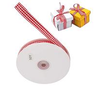 HEEPDD Rollo de Cinta a Cuadros con Borde Cableado de 50 Yardas, Cinta a Cuadros para Envolver Regalos y Manualidades, Material de Tela Roja y Blanca (rojo blanco)