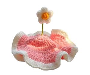 HEEPDD Sombrero de Gato con Flores, Orificios Ajustables para Las Orejas, Tejido Suave, Accesorio Reutilizable para Fotos de Disfraces de Mascotas y Vacaciones para Gatos (M)