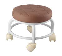 HEEPDD Taburete bajo con Ruedas, Otomana de Cuero de PU para Oficina en Casa y Necesidades de Pedicura, Muebles para el Hogar (Brown)