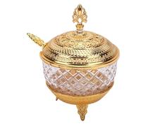 HEEPDD Tarro de Caramelo con Tapa Hermética y Cuchara, Recipiente de Vidrio Decorativo de 17 Oz para Hojas de té, Nueces, Joyas, Bolas de Algodón para Cocina, Baño, Tocador (GOLD)