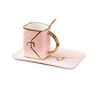 HEEPDD Taza con Forma de Bolso, Taza de café de Cerámica de 300 Ml con Cuchara y Platillo Rectangular para Regalos de Novia, Esposa, Familia y Amigos (#3)