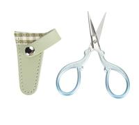 HEEPDD Tijeras de Bordar con Cubierta de Cuero PU, Tijeras de Coser de Acero Inoxidable, Ergonómico, 1 Juego para Manualidades con Hilo de Tejer (Funda a Cuadros Verde Mostaza y Tijeras Degradadas)