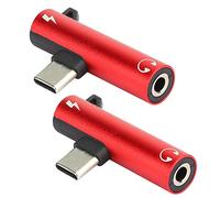 HEEPDD Typec a 3.5 Mm Adaptador de Cable Conector de Auriculares Auriculares 2 PCS Establecidos para Leeco/Slim Design (Rojo)