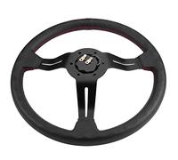 HEEPDD Volante, Marco de Aluminio de 350 Mm Volante de Carreras de Cuero Perforado Negro con Bocina para Modelos de Automóviles Universales