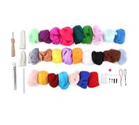 HEEPDD Wool Roving, Kit de Lana de Fieltro con Aguja de 25 Colores para Principiantes con 11 Agujas de Fieltro 5 Llaveros 2 Ojos de Seguridad para Manualidades DIY Principiantes