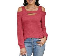 Heersan Camiseta Mujer Manga Larga Camisa Hombros Descubiertos Pullover Túnica Escote Cuadrado Top de Punto Otoño Nueva Llega