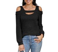 Heersan Camiseta Mujer Manga Larga Camisa Hombros Descubiertos Pullover Túnica Escote Cuadrado Top de Punto Otoño Nueva Llega