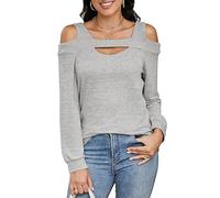 Heersan Camiseta Mujer Manga Larga Camisa Hombros Descubiertos Pullover Túnica Escote Cuadrado Top de Punto Otoño Nueva Llega