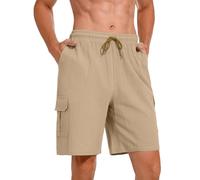 Heersan Pantalones Cortos Hombre Verano Pantalones Cortos Casuales Transpirable y Cómodo Hombre Lino de Algodón Puro Viento de Playa con Bolsillos