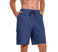 Heersan Pantalones Cortos Hombre Verano Pantalones Cortos Casuales Transpirable y Cómodo Hombre Lino de Algodón Puro Viento de Playa con Bolsillos