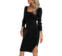 Heersan Vestidos De Punto Mujer Collar Cuadrado De Invierno Largo Abrir Un Tenedor Otoño Invierno Elegante, Ajustado, Elasticidad Vestido, Vestido Punto Mujer Invierno