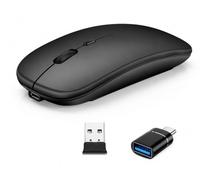 Heevyu Ratón inalámbrico recargable Bluetooth 5.2 + USB 2.4 GHz, ratón ergonómico silencioso 1600 DPI, doble conexión, compatible con PC portátil, MacBook, Windows, Mac OS, tableta, USB-C OTG