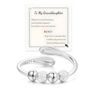 HEEYA Anillos para ansiedad para mujeres con ansiedad, anillos de plata ajustables para mi hija nieta, anillo giratorio para el pulgar con cuentas, con caja de joyería