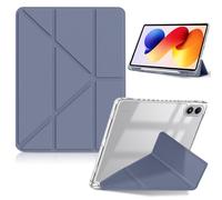 HeeYeal Funda para Xiaomi Redmi Pad 2 Pro 12,1 Pulgadas 2025/Xiaomi Poco Pad M1, Tapa Trasera PC Translúcida + PU Cuero, con Portalápiz Encendido/Apagado Automático Multi-ángulo Cubierta-Gris Lavanda