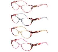 HEEYYOK 4 Gafas de lectura con bloqueo de luz azul para mujer patrón Floral ojo de gato lector de moda para mujer con bisagras de resorte