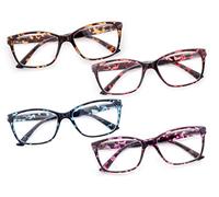 HEEYYOK 4 Pares de Gafas de Lectura Para Hombres y Mujeres Gafas Rectangulares Grandes Comodas y Ligeras con Bisagra de Resorte Ligeras con Bolsa