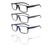 HEEYYOK 4Pack Gafas de Lectura Hombres Lectores Luz Azul Bloqueo para Mujeres y Hombres,Anti Glare/Eye Strain Filtro UV,Marco Rectangular Cómodo Primavera Bisagra Gafas 1.50