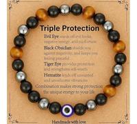 HEEZOU Pulsera de obsidiana natural con cuentas de ojo de tigre, ajustable, hecha a mano, para bienestar, joyería de cristales ajustables, talla única, como se describe