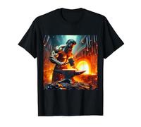 Hefesto Dios Griego del Fuego - Elaboración - Herrería Camiseta gráfica económica, Hombre, Negro, M
