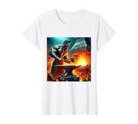 Hefesto Dios Griego del Fuego - Elaboración - Herrería Camiseta gráfica económica, Mujer, Blanco, M