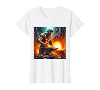 Hefesto Dios Griego del Fuego - Elaboración - Herrería Camiseta gráfica económica, Mujer, Blanco, M