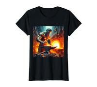 Hefesto Dios Griego del Fuego - Elaboración - Herrería Camiseta gráfica económica, Mujer, Negro, XS