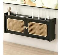 HEFJIAYCIQ Armario De Madera para Router WiFi, Caja De Montaje En Pared con Gran Capacidad De Carga, Estantería De Almacenamiento para Salón, Oficina Y Dormitorio,Black 2,23.6x4.5x9.1in