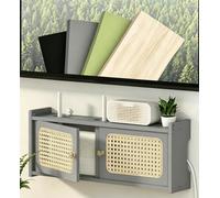 HEFJIAYCIQ Caja De Madera para Router, Armario De Montaje En Pared para Módem WiFi, Caja para Ocultar Cables De TV, Protector contra Sobretensiones, Concentrador USB Y Regleta,Gray 2,23.6x4.5x9.1in
