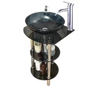 HEFJIAYCIQ Conjunto De Lavabo De Baño De 16", Patas De Soporte Independientes De Acero Inoxidable, Mueble De Baño Con Lavabo De Cristal Templado,Gray 1,1Set