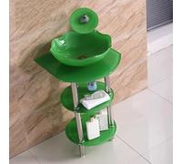 HEFJIAYCIQ Conjunto De Lavabo De Cristal Templado Para Baño, Lavabo De Sobremesa Con Grifo Y Desagüe En Cascada, Conjunto Combinado De Discos De Cristal A Juego,Verde,1set