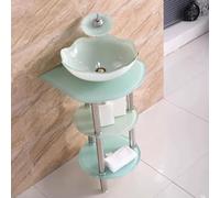 HEFJIAYCIQ Conjunto De Lavabo De Cristal Templado Para Baño, Lavabo De Sobremesa Con Grifo Y Desagüe En Cascada, Conjunto Combinado De Discos De Cristal A Juego,blanca,1set