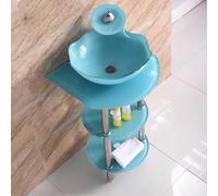 HEFJIAYCIQ Conjunto De Lavabo De Cristal Templado Para Baño, Lavabo De Sobremesa Con Grifo Y Desagüe En Cascada, Conjunto Combinado De Discos De Cristal A Juego,Azul,1set