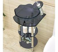 HEFJIAYCIQ Conjunto De Lavabo De Cristal Templado Para Baño, Soporte De Acero Inoxidable Para Suelo Con Grifo Y Desagüe, Conjunto De Tocador Con Lavabo,Gray 2,1Set