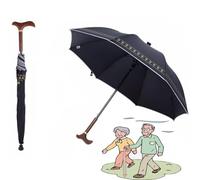 HEFJIAYCIQ Paraguas Bastón Multifunción, Antideslizante Ligero Bastón De Madera Diseño De Mango Largo, Paraguas Bastón para Andar por La Ciudad A Prueba De Viento,Negro,83cm/32.6inch