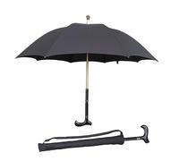 HEFJIAYCIQ Paraguas Bastón, Paraguas De Muleta De Autoprotección A Prueba De Viento, Para Escalada, Senderismo, Pasear Bajo La Lluvia Gran Regalo,Negro,86cm/33inch