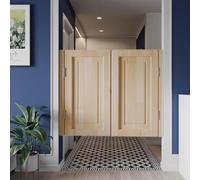 HEFJIAYCIQ Puertas Batientes De Madera Para Cafetería, Puerta Interior De Madera Maciza De Media Altura Con Cierre Automático, Valla De Cocina Estilo Mediterráneo Con Bisagras,Natural,100x90cm