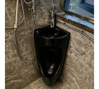 HEFJIAYCIQ Urinal De Cerámica De Esquina Para Espacios Reducidos, Urinal Para Hombre Que Ahorra Espacio Y Evita Salpicaduras, Con Lavabo Y Grifo,Black 2,36.5x27x67cm