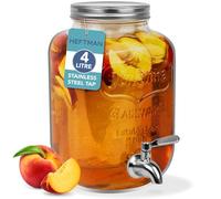HEFTMAN Dispensador de bebidas de cristal con grifo, 3,7 litros Mason Jar, dispensador de bebidas con grifo de acero inoxidable a prueba de fugas y cilindro de hielo, dispensador de agua, ponche