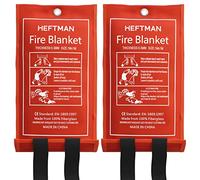 HEFTMAN Juego de 2 Manta Cortafuegos - Manta Ignifuga Grande de Fibra de Vidrio con Asas de Algodón Ignífugo en Estuche Rojo - Cobija Extintora para Cocina, Hogar, Caravana (1m x 1m) - 2 Piezas