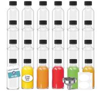 HEFTMAN Mini Botellas de Cristal con Tapas - Paquete de 24 Shots Botellitas de 60 ml con 3 Embudos y Etiquetas, Botellitas Pequeñas para Rellenar Reutilizables para Jugos, Aceites, Licores y Salsas