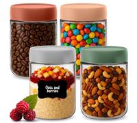 HEFTMAN Overnight Oats - Tarros de avena con tapas, juego de 4 tarros de vidrio herméticos de 500 ml, macetas coloridas para desayuno con tapas para yogur, pudín de semillas de chía