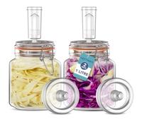 HEFTMAN Tarros de fermentación con cierre de aire, 1 litro para una fermentación segura para kéfir, kimchi, chucrut, iniciador de masa madre, tapas de silicona y pesos de fermentación, paquete de 2