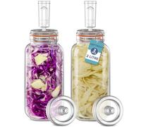 HEFTMAN Tarros de fermentación con cierre de aire, 2 litros para una fermentación segura para kéfir, kimchi, chucrut, iniciador de masa madre, tapas de silicona y pesos de fermentación, paquete de 2