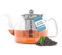 HEFTMAN Tetera de cristal transparente de 1200 ml con infusor para té suelto, sirve de 3 a 6 tazas, borosilicato resistente al calor, colador de acero inoxidable extraíble
