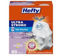 Hefty 10013700016605 Bolsas de basura de cocina ultra fuertes y altas, lavanda y vainilla dulce, 13 galones, 80 unidades, (paquete de 1), color blanco