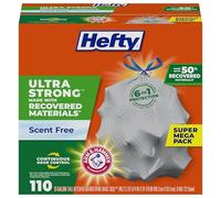 Hefty Bolsas de basura de cocina ultra fuertes, fabricadas con un 50% de materiales recuperados*, color gris, sin perfume, 13 galones, 110 unidades